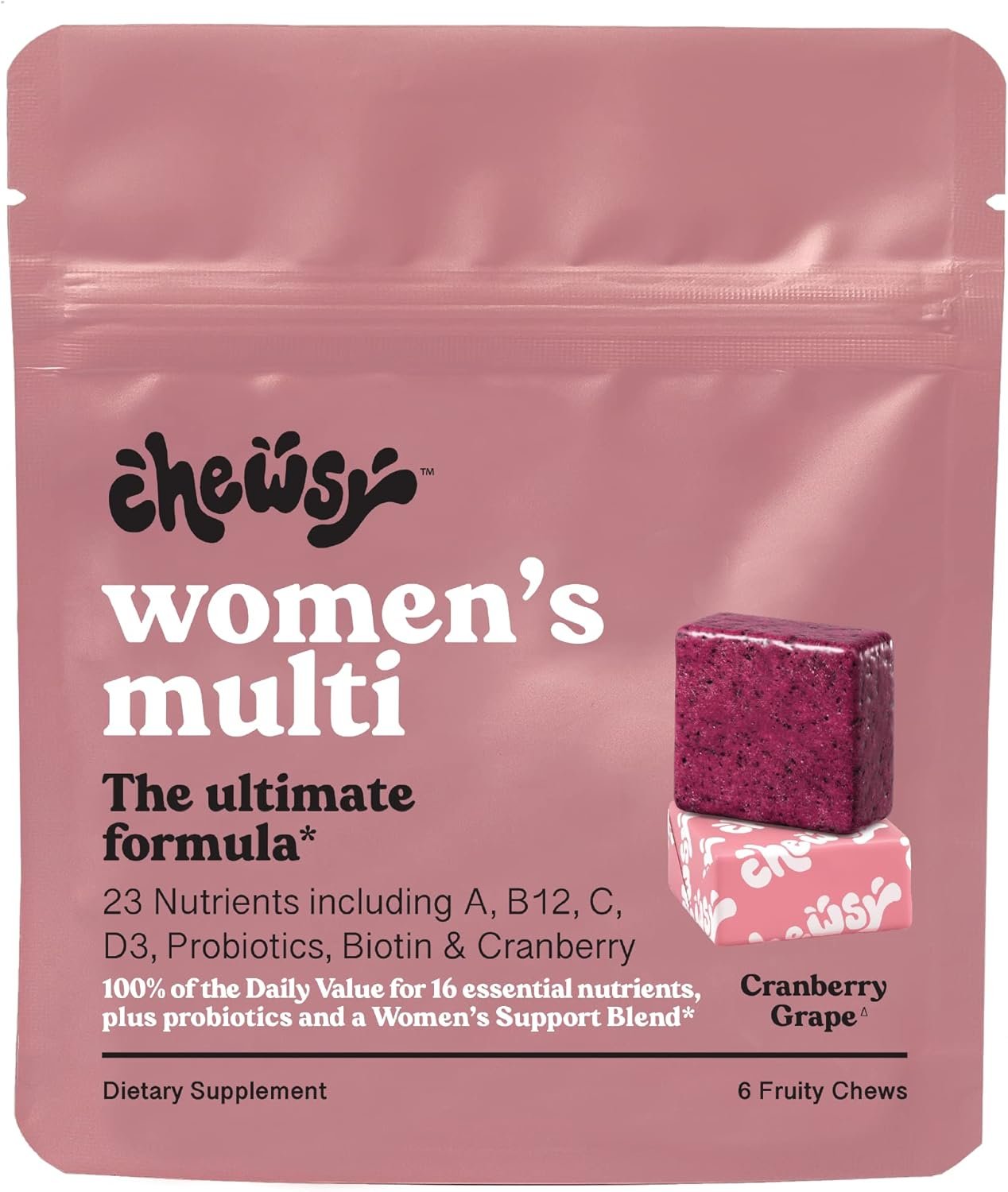 Chewsy – Women’s Multivitamin Chews – Immune and Energy Support, Vitamins C, B12, A, D, E, Folic Acid, Probiotics, Biotin – 6-Day Supply