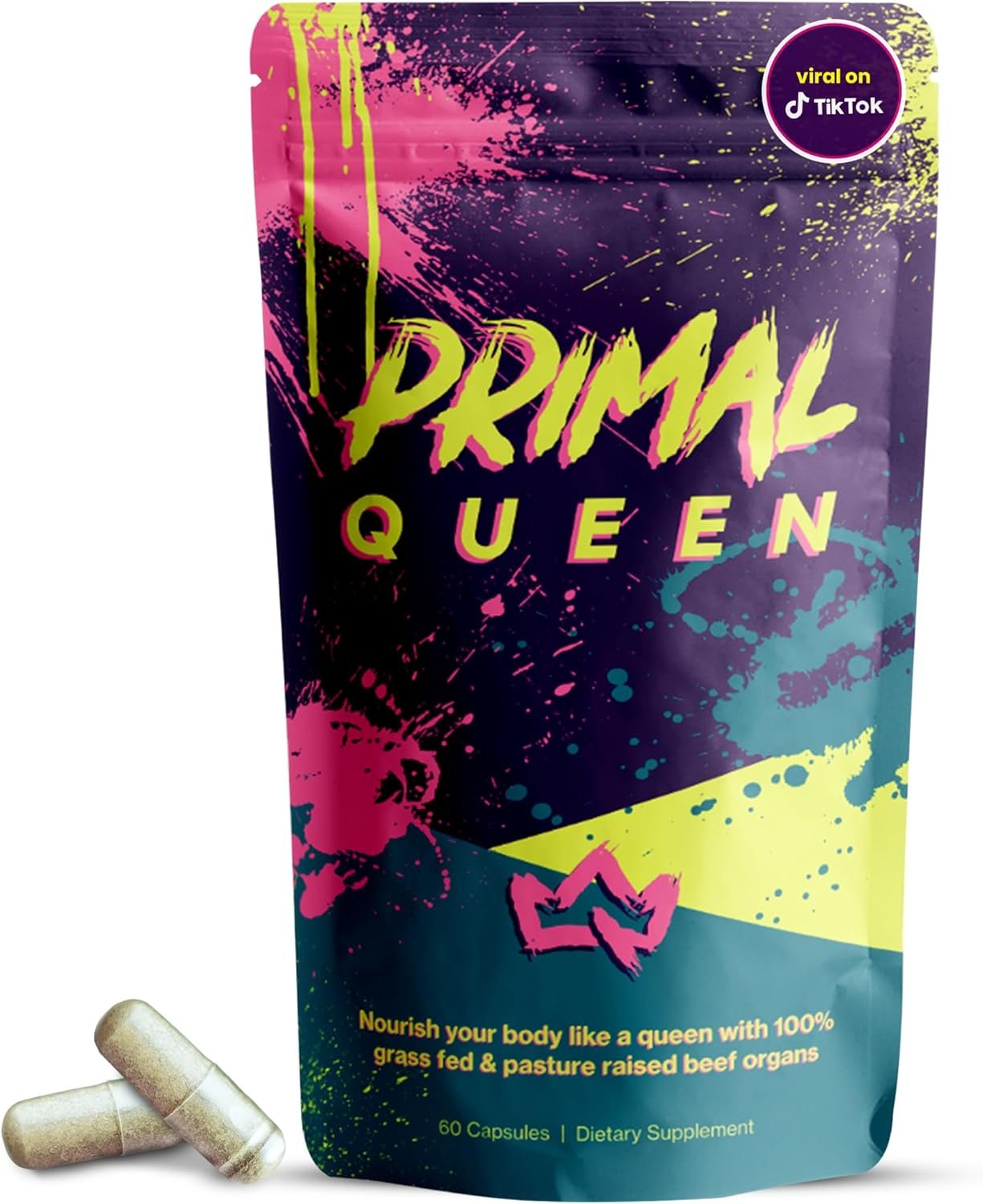Primal Queen Female-Optimized Beef Organ Superfood Supplement (Beef Liver, Kidney, Heart, & 3 More) – 100% Grass Fed, Pasture Raised – 3rd Party & Clinically Tested